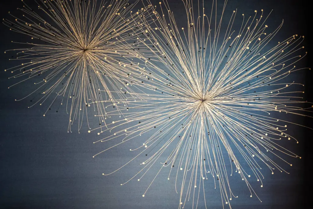 Fuochi d'artificio su sfondo blu scuro.